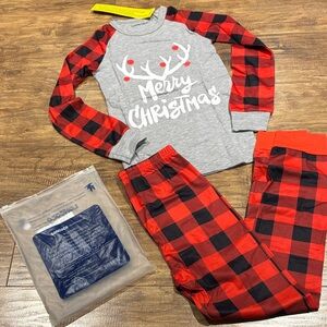 Festive Plaid Kids Pajama Set - Red and Gray